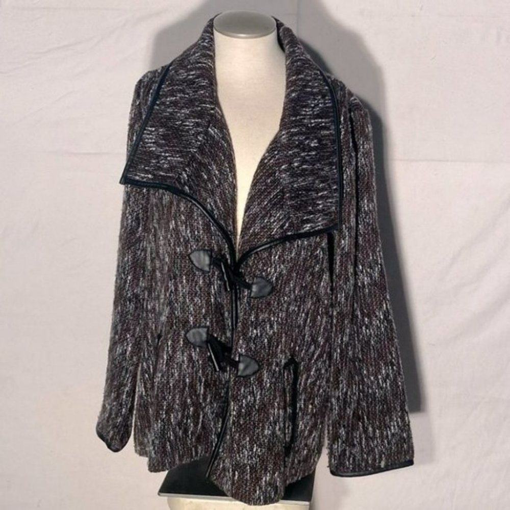 NORTHERN Reflections Brown Black Wool Blend Toggle Closure Pea Coat - Picture 6 of 13